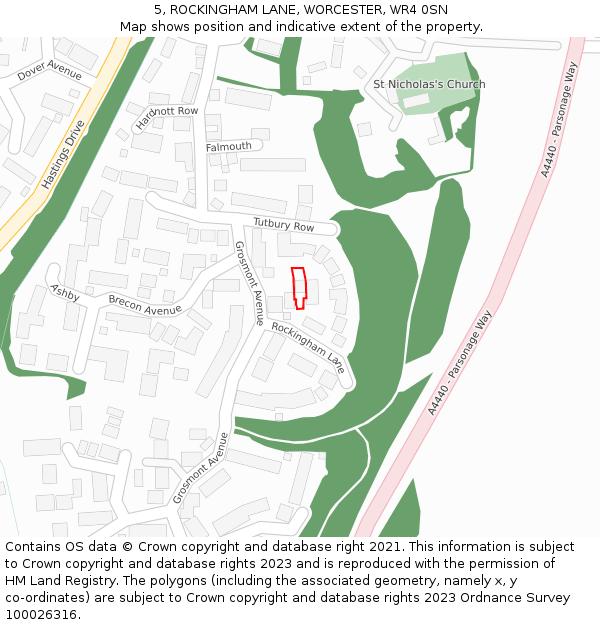 5, ROCKINGHAM LANE, WORCESTER, WR4 0SN: Location map and indicative extent of plot