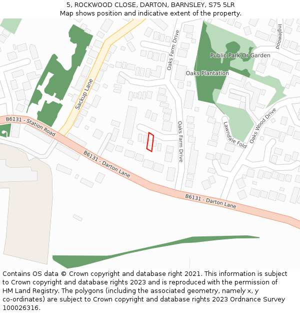 5, ROCKWOOD CLOSE, DARTON, BARNSLEY, S75 5LR: Location map and indicative extent of plot