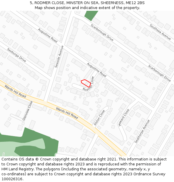 5, RODMER CLOSE, MINSTER ON SEA, SHEERNESS, ME12 2BS: Location map and indicative extent of plot