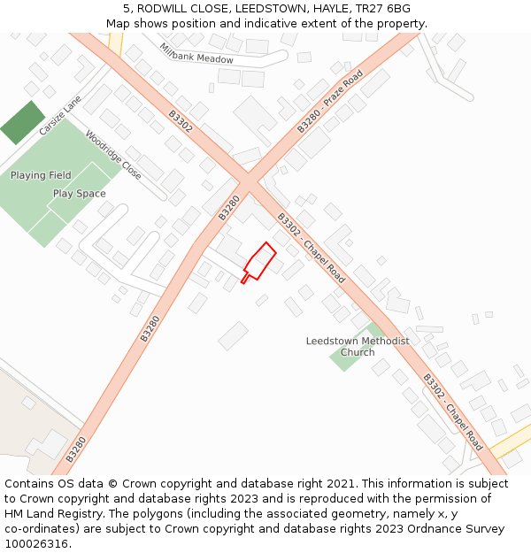 5, RODWILL CLOSE, LEEDSTOWN, HAYLE, TR27 6BG: Location map and indicative extent of plot