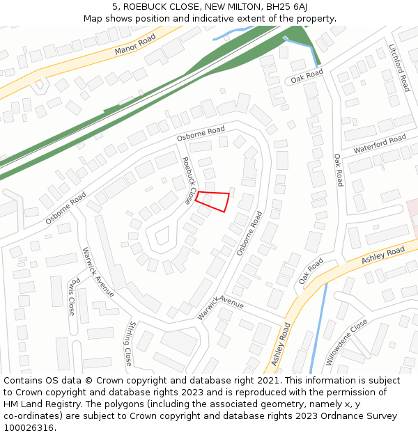 5, ROEBUCK CLOSE, NEW MILTON, BH25 6AJ: Location map and indicative extent of plot