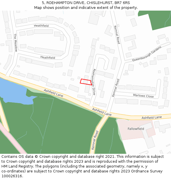 5, ROEHAMPTON DRIVE, CHISLEHURST, BR7 6RS: Location map and indicative extent of plot