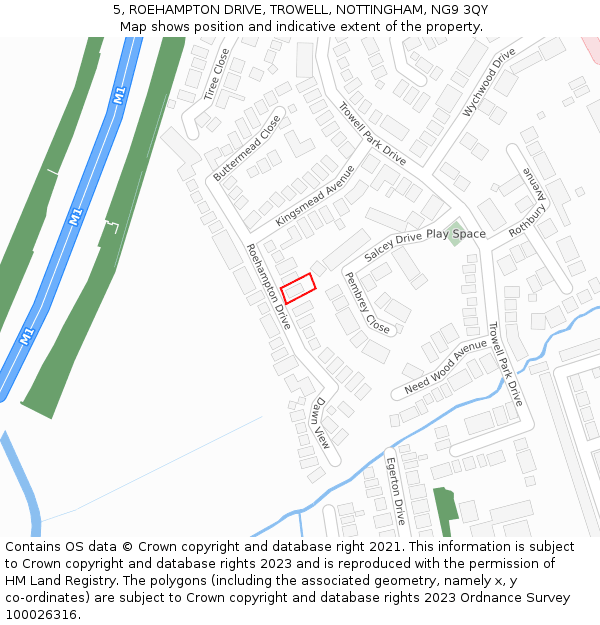 5, ROEHAMPTON DRIVE, TROWELL, NOTTINGHAM, NG9 3QY: Location map and indicative extent of plot