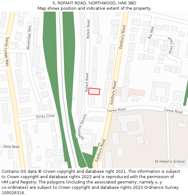 5, ROFANT ROAD, NORTHWOOD, HA6 3BD: Location map and indicative extent of plot