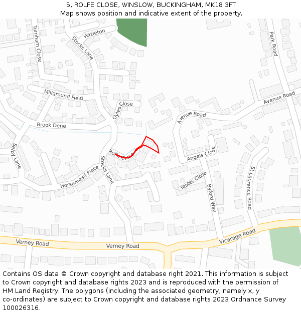 5, ROLFE CLOSE, WINSLOW, BUCKINGHAM, MK18 3FT: Location map and indicative extent of plot