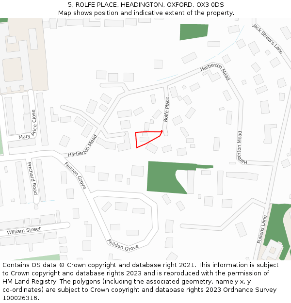 5, ROLFE PLACE, HEADINGTON, OXFORD, OX3 0DS: Location map and indicative extent of plot