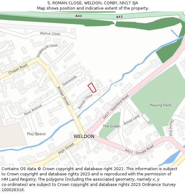 5, ROMAN CLOSE, WELDON, CORBY, NN17 3JA: Location map and indicative extent of plot