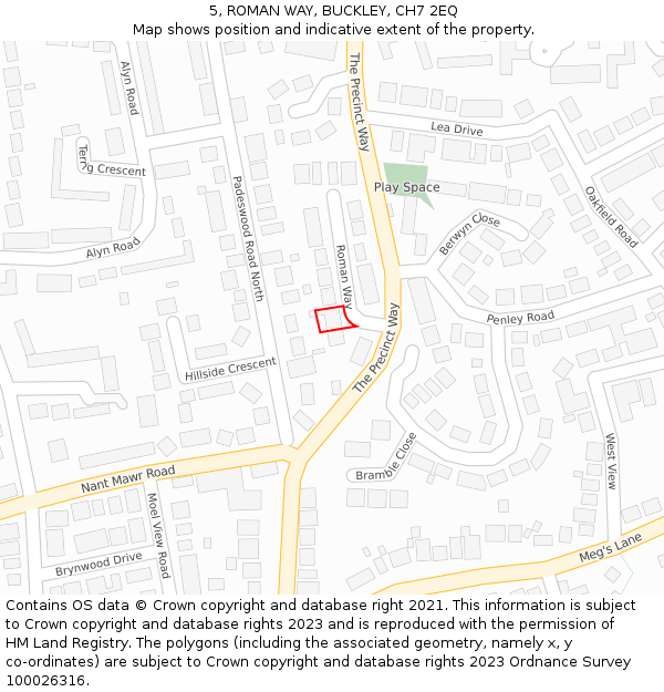 5, ROMAN WAY, BUCKLEY, CH7 2EQ: Location map and indicative extent of plot