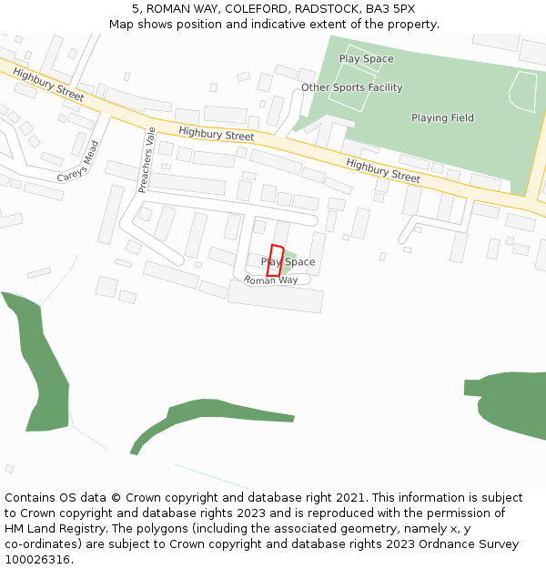 5, ROMAN WAY, COLEFORD, RADSTOCK, BA3 5PX: Location map and indicative extent of plot