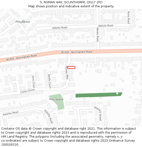 5, ROMAN WAY, SCUNTHORPE, DN17 2FD: Location map and indicative extent of plot