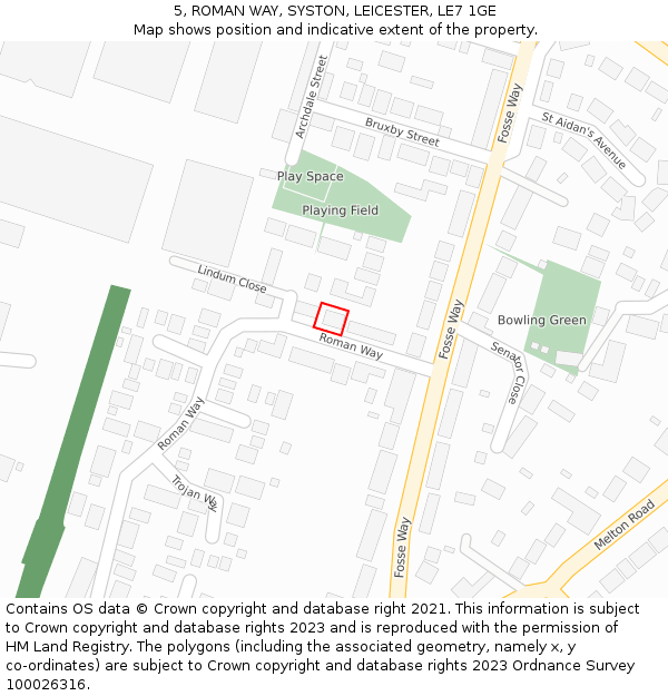 5, ROMAN WAY, SYSTON, LEICESTER, LE7 1GE: Location map and indicative extent of plot