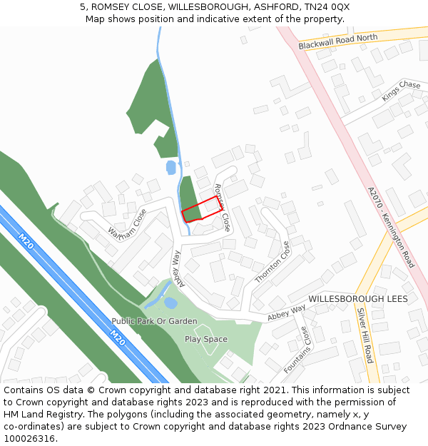 5, ROMSEY CLOSE, WILLESBOROUGH, ASHFORD, TN24 0QX: Location map and indicative extent of plot