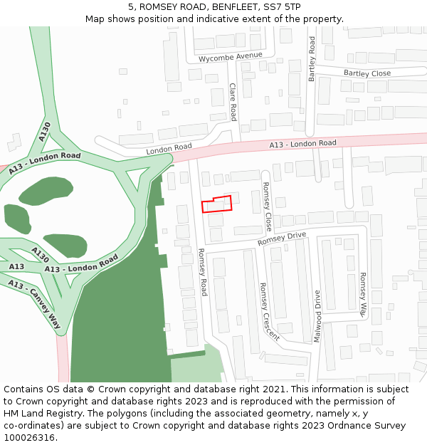 5, ROMSEY ROAD, BENFLEET, SS7 5TP: Location map and indicative extent of plot