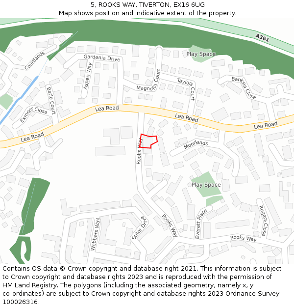 5, ROOKS WAY, TIVERTON, EX16 6UG: Location map and indicative extent of plot