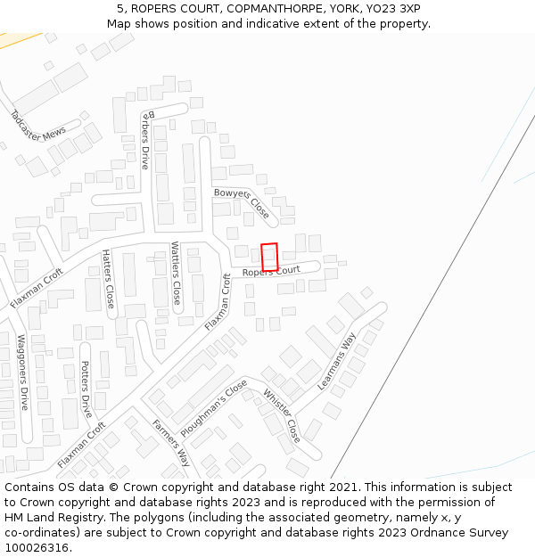 5, ROPERS COURT, COPMANTHORPE, YORK, YO23 3XP: Location map and indicative extent of plot