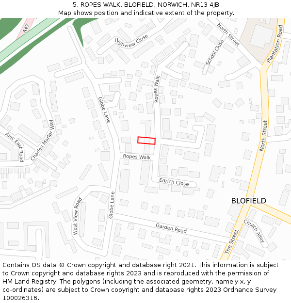 5, ROPES WALK, BLOFIELD, NORWICH, NR13 4JB: Location map and indicative extent of plot