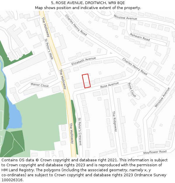 5, ROSE AVENUE, DROITWICH, WR9 8QE: Location map and indicative extent of plot