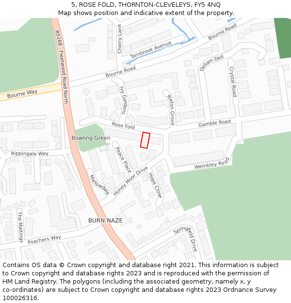 5, ROSE FOLD, THORNTON-CLEVELEYS, FY5 4NQ: Location map and indicative extent of plot