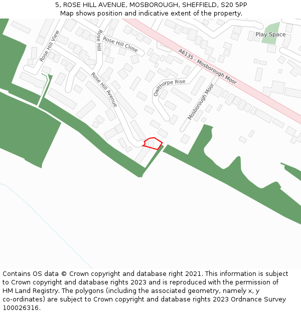 5, ROSE HILL AVENUE, MOSBOROUGH, SHEFFIELD, S20 5PP: Location map and indicative extent of plot