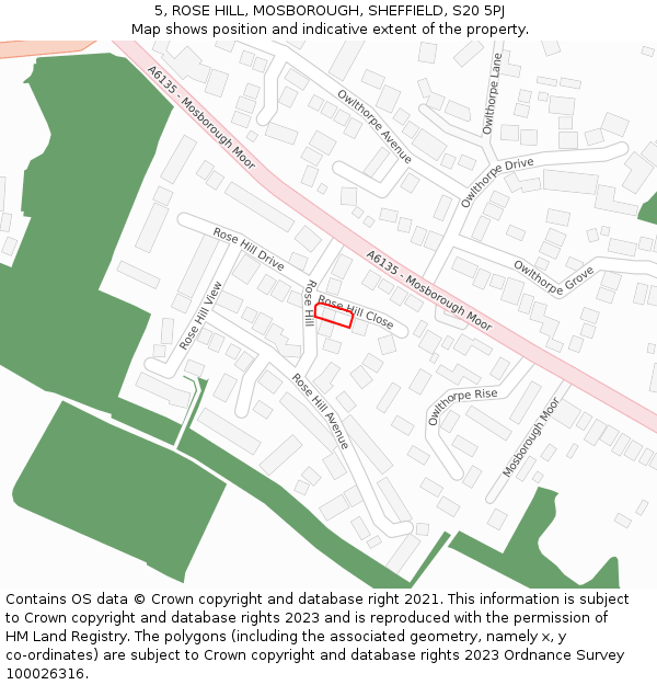 5, ROSE HILL, MOSBOROUGH, SHEFFIELD, S20 5PJ: Location map and indicative extent of plot