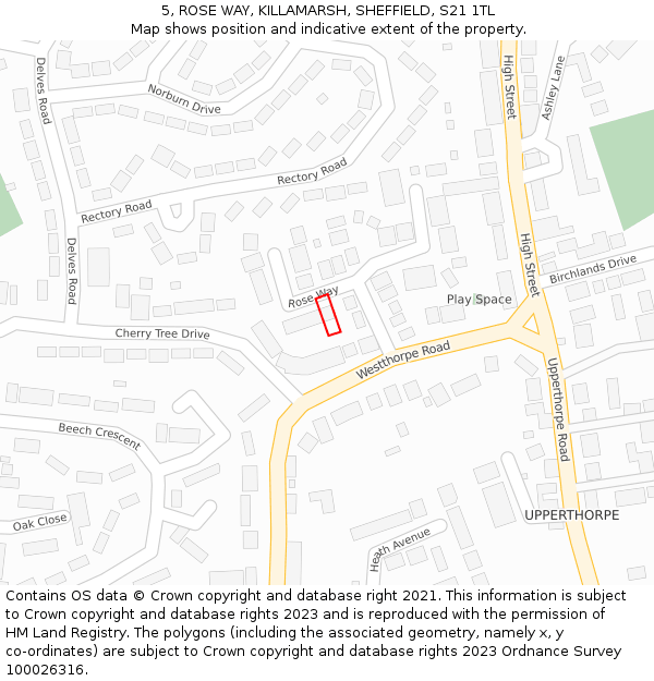 5, ROSE WAY, KILLAMARSH, SHEFFIELD, S21 1TL: Location map and indicative extent of plot