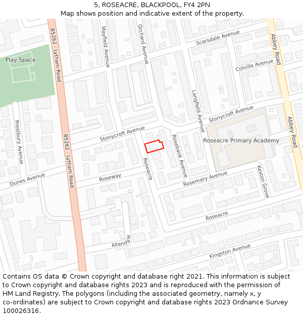 5, ROSEACRE, BLACKPOOL, FY4 2PN: Location map and indicative extent of plot