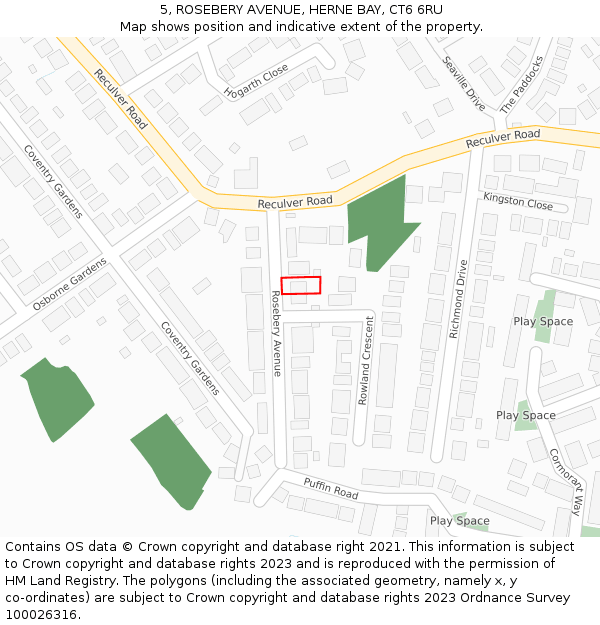 5, ROSEBERY AVENUE, HERNE BAY, CT6 6RU: Location map and indicative extent of plot