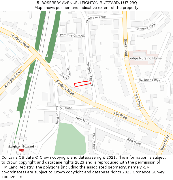 5, ROSEBERY AVENUE, LEIGHTON BUZZARD, LU7 2RQ: Location map and indicative extent of plot