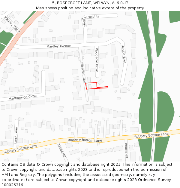 5, ROSECROFT LANE, WELWYN, AL6 0UB: Location map and indicative extent of plot