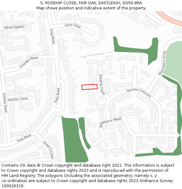 5, ROSEHIP CLOSE, FAIR OAK, EASTLEIGH, SO50 8RA: Location map and indicative extent of plot