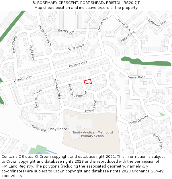 5, ROSEMARY CRESCENT, PORTISHEAD, BRISTOL, BS20 7JT: Location map and indicative extent of plot