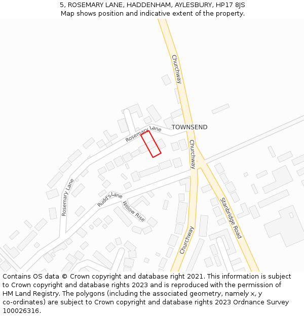 5, ROSEMARY LANE, HADDENHAM, AYLESBURY, HP17 8JS: Location map and indicative extent of plot