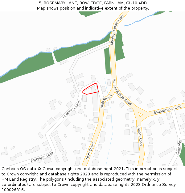 5, ROSEMARY LANE, ROWLEDGE, FARNHAM, GU10 4DB: Location map and indicative extent of plot