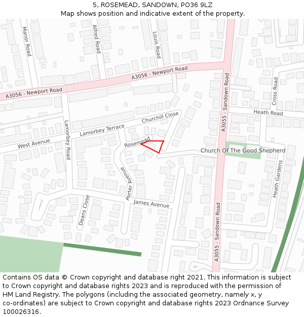 5, ROSEMEAD, SANDOWN, PO36 9LZ: Location map and indicative extent of plot