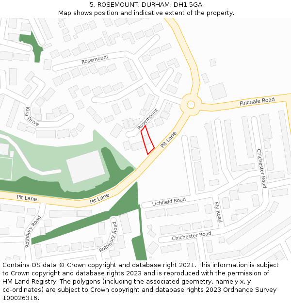 5, ROSEMOUNT, DURHAM, DH1 5GA: Location map and indicative extent of plot