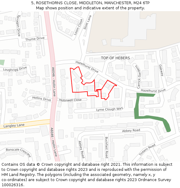 5, ROSETHORNS CLOSE, MIDDLETON, MANCHESTER, M24 6TP: Location map and indicative extent of plot