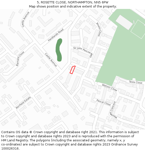 5, ROSETTE CLOSE, NORTHAMPTON, NN5 6PW: Location map and indicative extent of plot