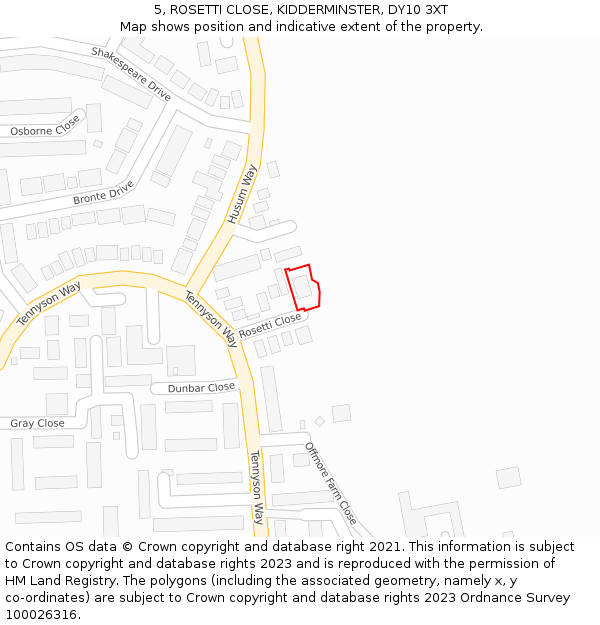 5, ROSETTI CLOSE, KIDDERMINSTER, DY10 3XT: Location map and indicative extent of plot