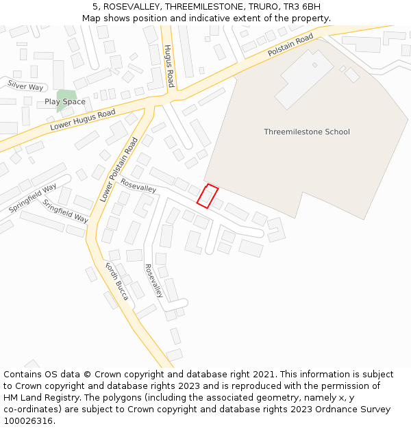 5, ROSEVALLEY, THREEMILESTONE, TRURO, TR3 6BH: Location map and indicative extent of plot