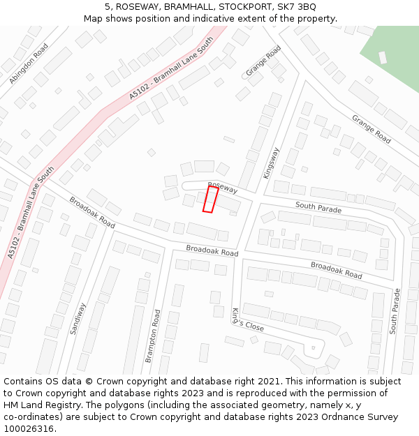 5, ROSEWAY, BRAMHALL, STOCKPORT, SK7 3BQ: Location map and indicative extent of plot