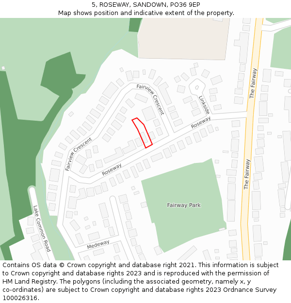 5, ROSEWAY, SANDOWN, PO36 9EP: Location map and indicative extent of plot