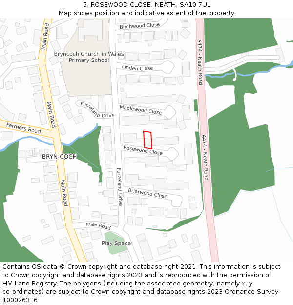 5, ROSEWOOD CLOSE, NEATH, SA10 7UL: Location map and indicative extent of plot