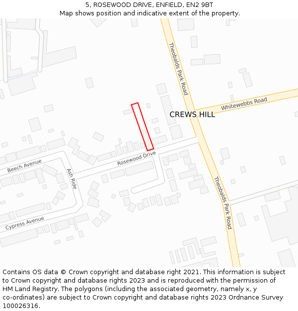 5, ROSEWOOD DRIVE, ENFIELD, EN2 9BT: Location map and indicative extent of plot