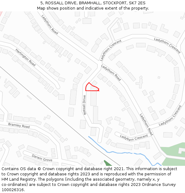 5, ROSSALL DRIVE, BRAMHALL, STOCKPORT, SK7 2ES: Location map and indicative extent of plot