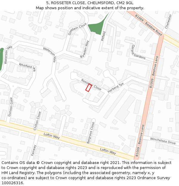 5, ROSSETER CLOSE, CHELMSFORD, CM2 9GL: Location map and indicative extent of plot