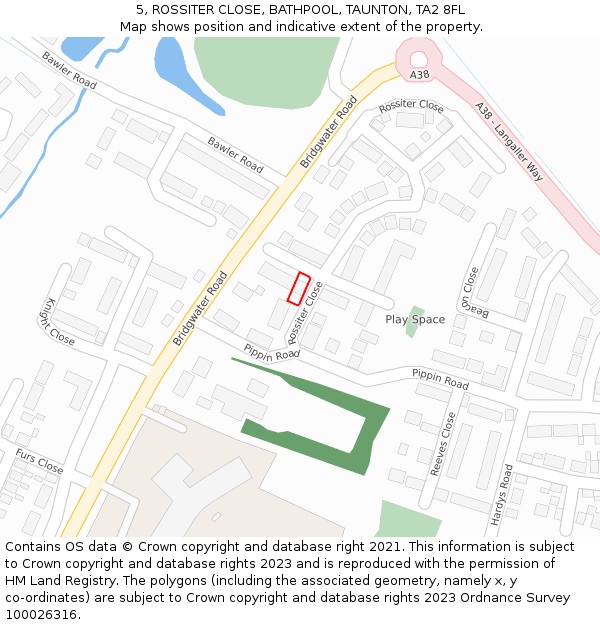 5, ROSSITER CLOSE, BATHPOOL, TAUNTON, TA2 8FL: Location map and indicative extent of plot