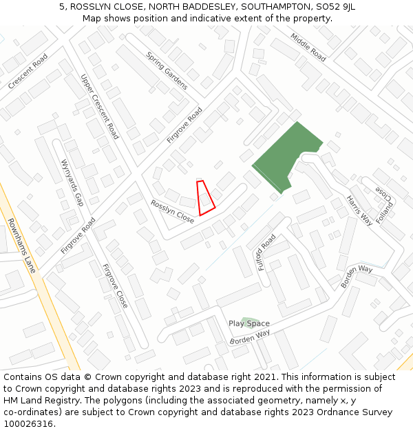 5, ROSSLYN CLOSE, NORTH BADDESLEY, SOUTHAMPTON, SO52 9JL: Location map and indicative extent of plot