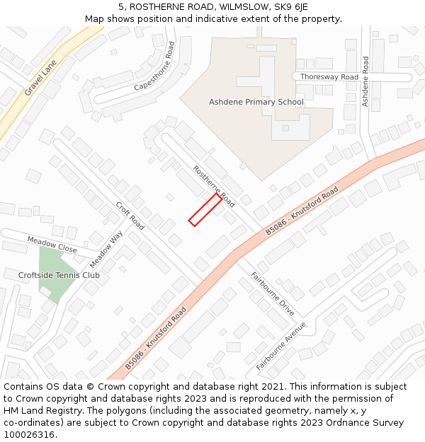 5, ROSTHERNE ROAD, WILMSLOW, SK9 6JE: Location map and indicative extent of plot