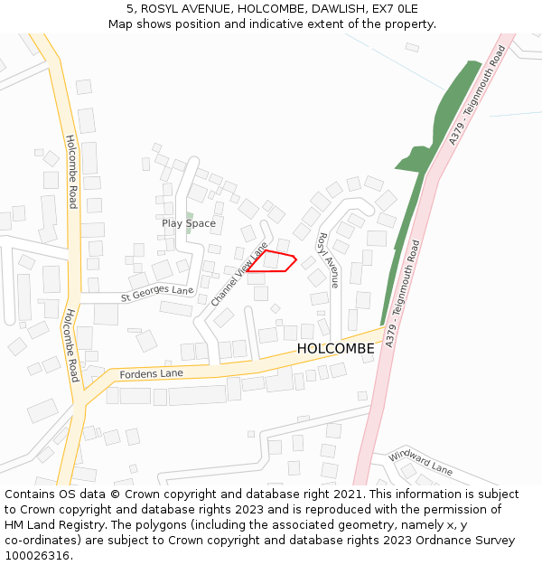 5, ROSYL AVENUE, HOLCOMBE, DAWLISH, EX7 0LE: Location map and indicative extent of plot