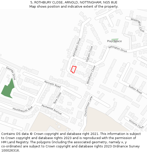 5, ROTHBURY CLOSE, ARNOLD, NOTTINGHAM, NG5 8UE: Location map and indicative extent of plot